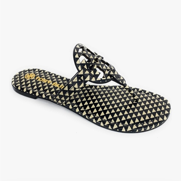 NEW! Tory Burch Miller Sandal Triangle Geo Print Flip Flop Authenticated Sz 6.5 - Picture 1 of 10